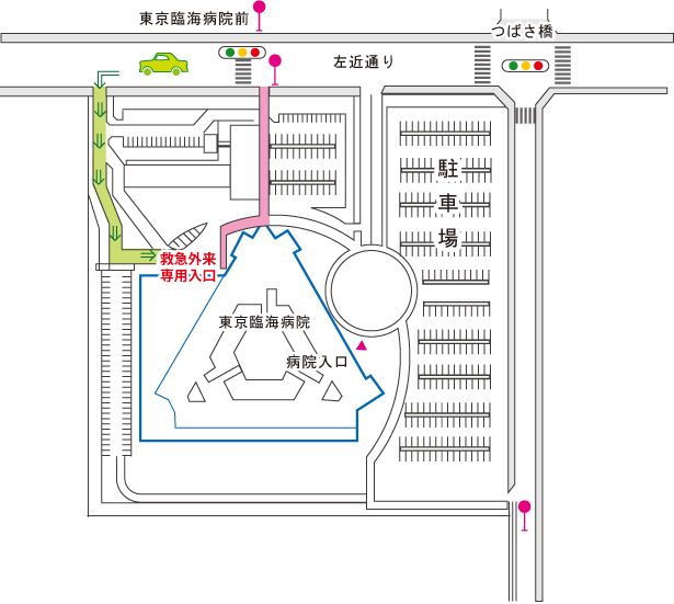 Emergency outpatient entrance, map